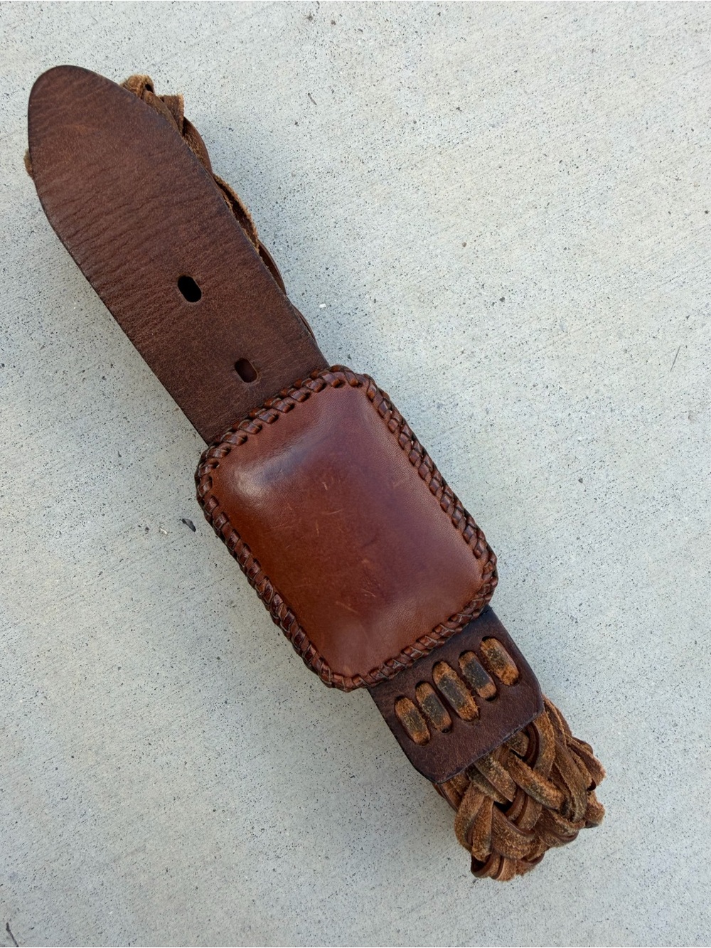 Vintage Brown Braided Leather Belt with Leather Buckle